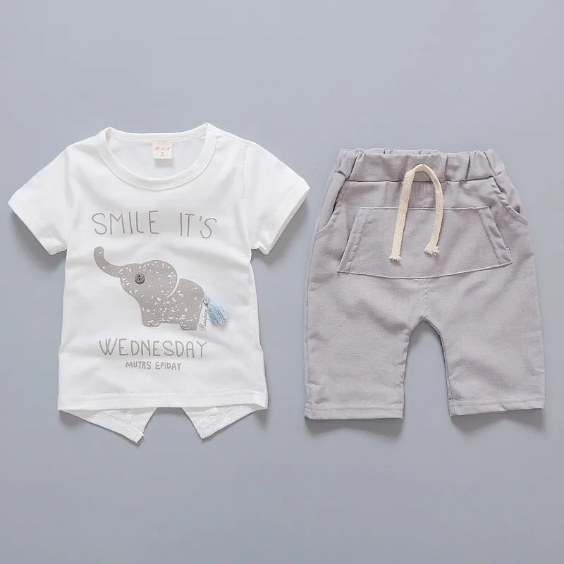 

2019 Baby Boys Sets Summer Boys Sets Clothes T Shirt+Short Pants Cotton Sports Elephant Pattern Printed Set Children Suit 80-110