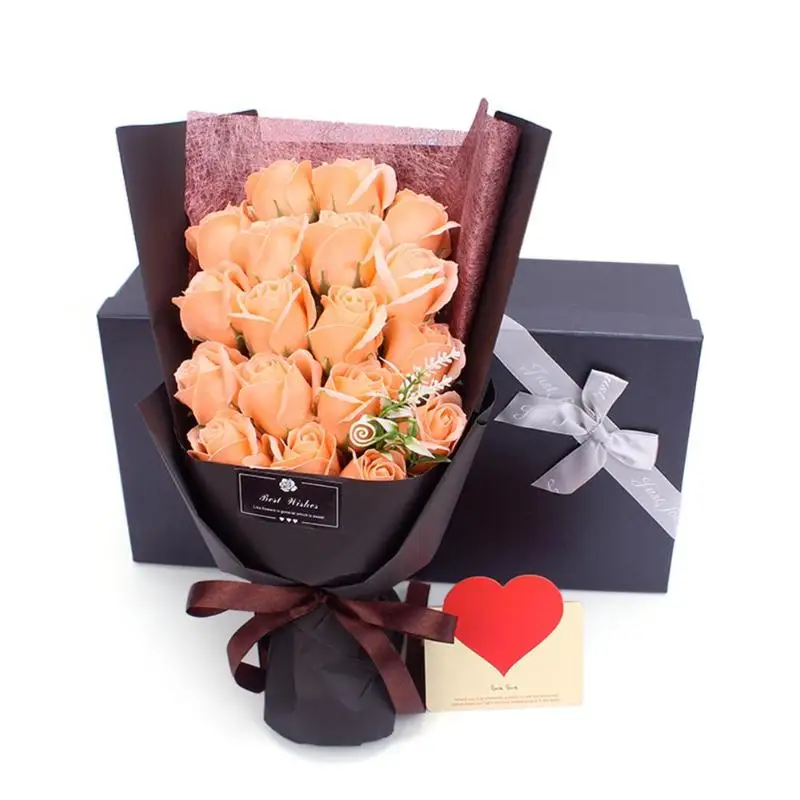 9 шт. роза цветок мыло букет Подарочная коробка Свадебная вечеринка Декор подарок на день рождения - Цвет: 18pcs Champagne