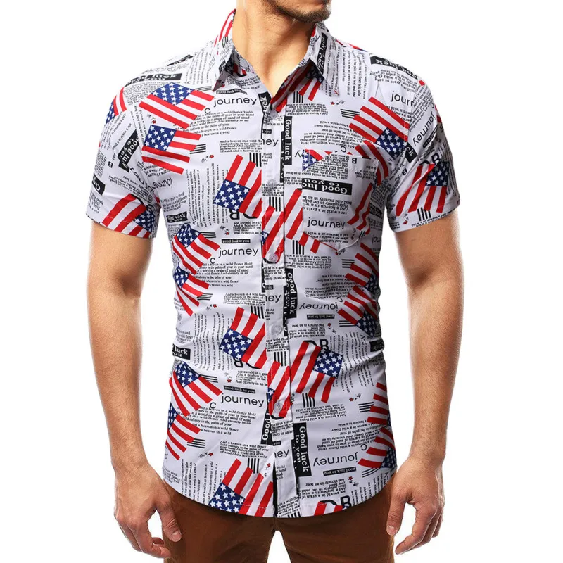 

YASUGUOJI New Model Shirts 2019 Fashion Us Flag Print Shirt Pattern Men Summer Shirt Short Sleeve Regular Mens Hawaiian Shirt