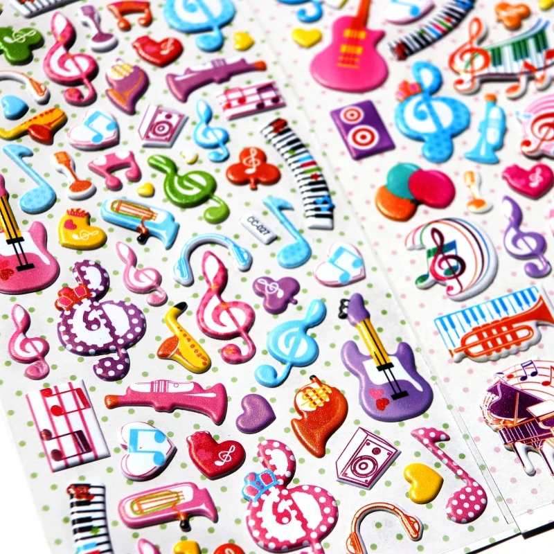 2 листа Милая музыкальная гитара фортепианная нота Мультяшные наклейки детские игрушки 3D DIY Kawaii украшение дневника Скрапбукинг подарок