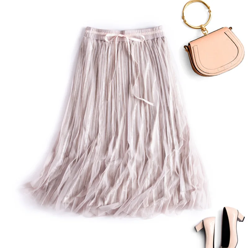 2019 4 Colors Available New Arrival Gold Velvet Gauze Stitching Pleated Skirt Super Fairy Faldas Largas Free Shipping | Женская одежда