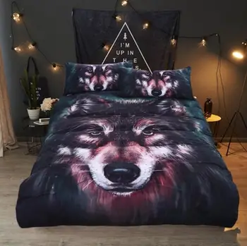

HOT Oil Painting Wolf Print Quilt Cover Home Textile Kit Bedding 3pcs