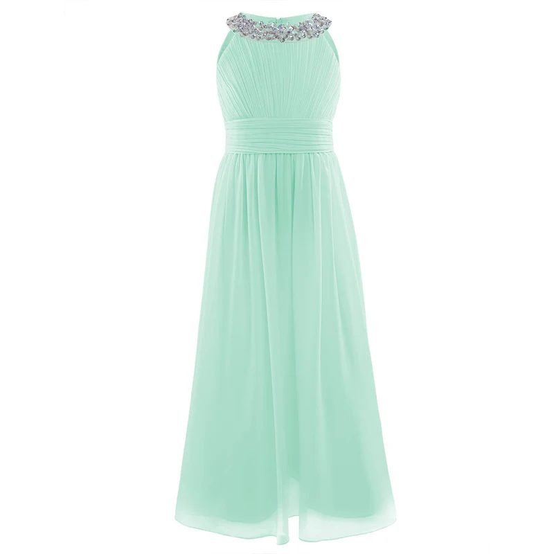 Нарядное бальное платье с вышитыми цветами для девочек-подростков; платье принцессы для выпускного вечера; платье подружки невесты на свадьбу; детская юбка-пачка для причастия; платье - Цвет: Mint Green