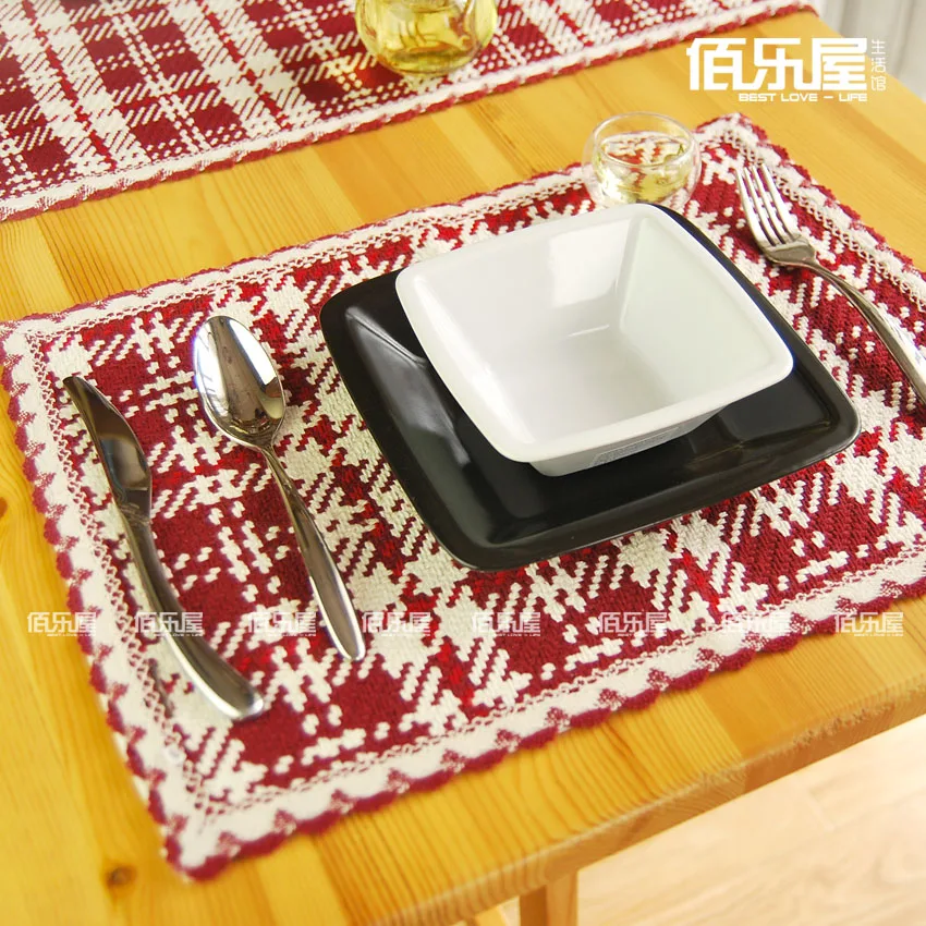 European cotton Red plaid placemat Cute fashion dining table mat