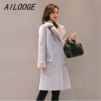 

AILOOGE Winter Women Suede Fur Coats Long Double Breasted Trench Coats Female Thick Jackets Ladies Faux Sheepskin Windbreakers