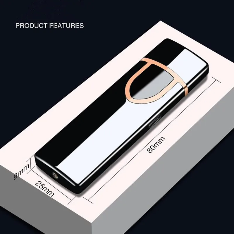 Тонкая зарядка через USB Зажигалка с сенсорным экраном зажигалки для электронных сигарет маленький ветрозащитный негорящий перезаряжаемый Электрический Зажигалка