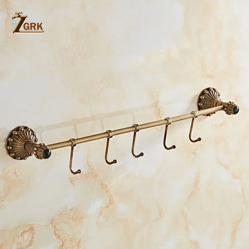 ZGRK 1 шт., 5 крючков, настенный латунный держатель для ванной комнаты, одинарный Матовый держатель для полотенец, кухонный держатель, вешалка, принадлежности для ванной 9010 - Цвет: 9010