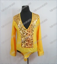100% High quality Sequin Spandex Boys Latin Dancing Shirts Samba Rumba Tango Salsa Walz Ballroom Dance Shirt T-10001