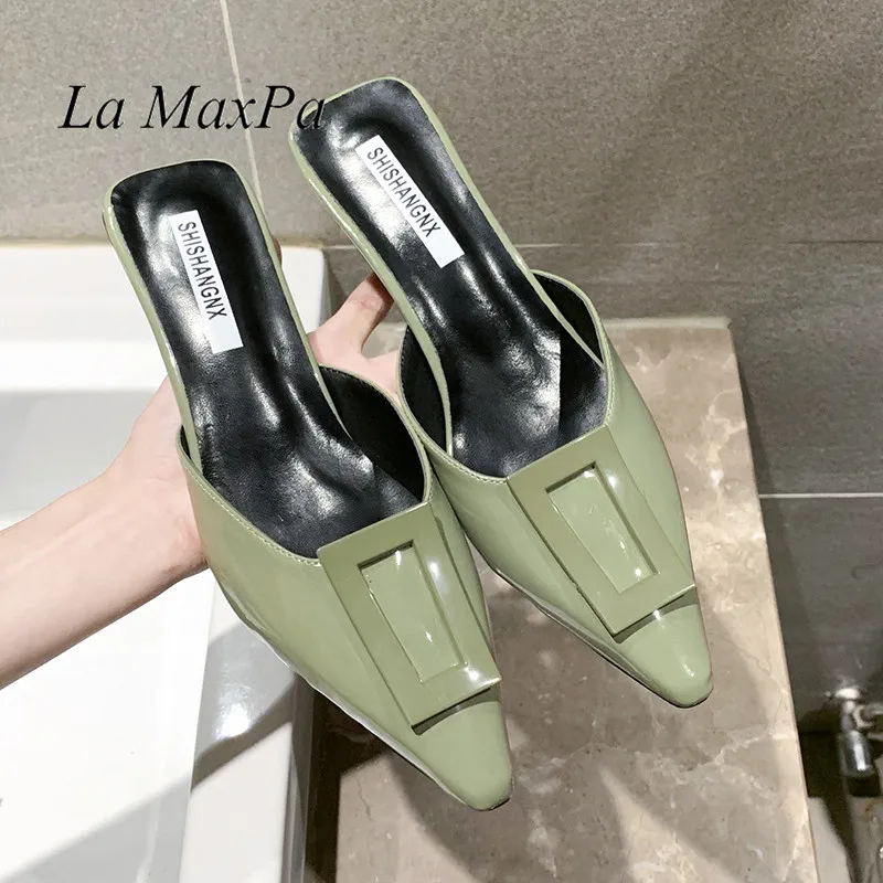 

2019 PU Leather Women Fashion Butterfly-knot Designer Slippers Soild Color Slip On Pointed Toe Mules Outdoor Slippers Slides