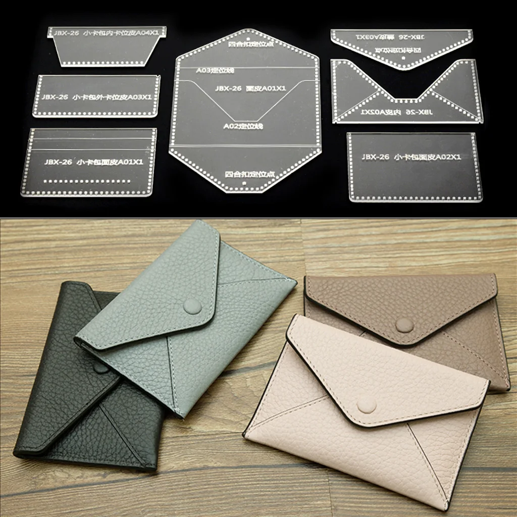 7Pcs Business Card Bag Purse Acrylic Leather Handbag Template Leathercraft Sewing Pattern DIY 