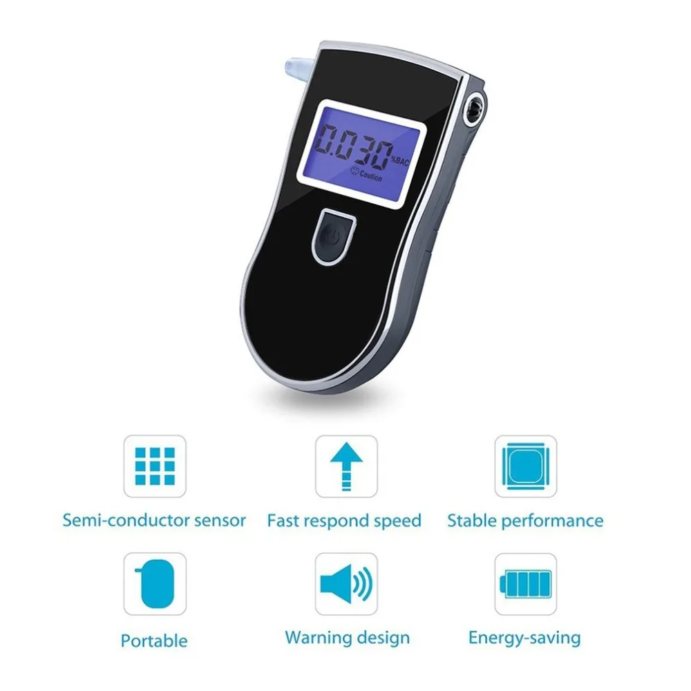 Портативный полицейский анализатор дыхания цифровой ЖК-датчик алкоголя тестер дыхания с 5 одноразовые для рта штук 818