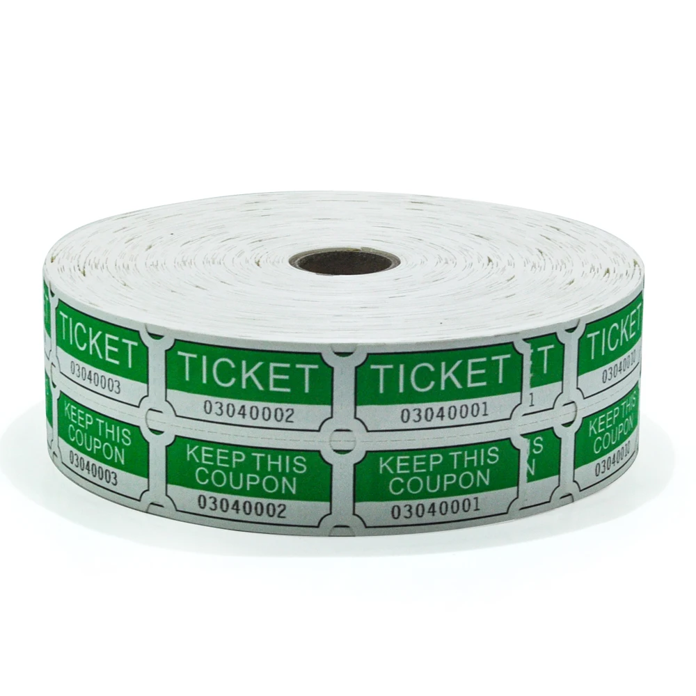 

Consecutively Numbered Double Raffle Tickets - Green, 2000 Tickets per Roll