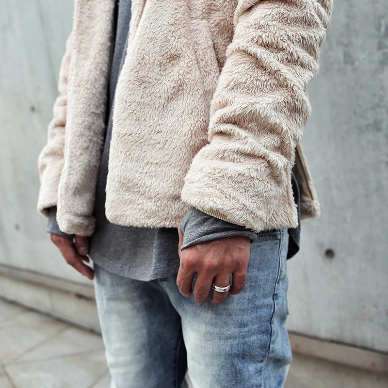 Mens Hip Hop Fleece Sherpa Cardigan Hoody Hoodies Male High Street Side Split Sweatshirts Urban Clothing Justin Biebers Tyga