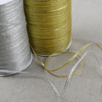 

Wholesale 20Yards 3MM Gold/Silver Glitter Metallic Satin Ribbons Festive Decoration Ribbons For Jewelry Ribbon Accessories