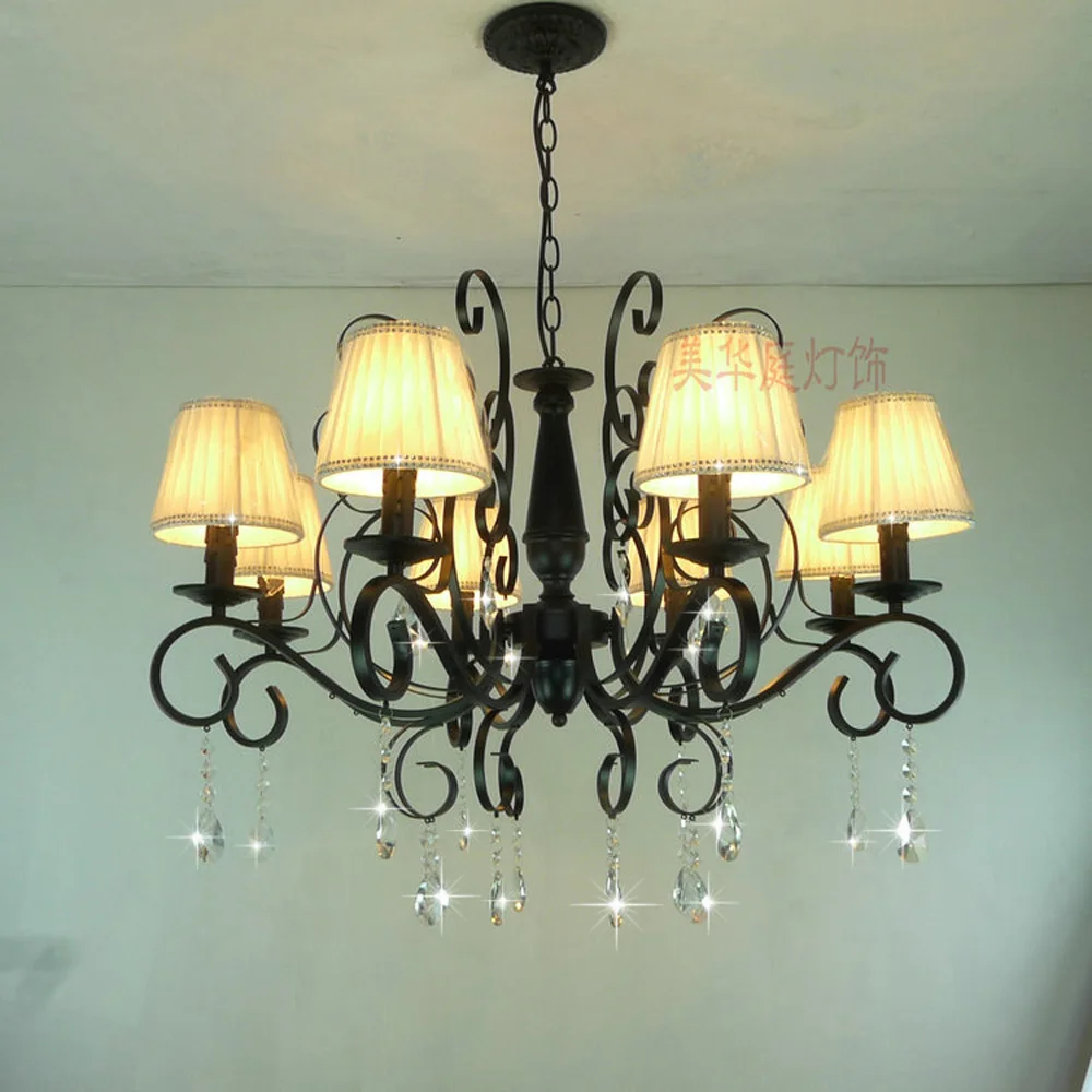 

Loft Style Suspension Vintage Crystal Chandelier 110V/220v E14 Led Lustre Design American Retro Iron 3 Head Black Chandelier