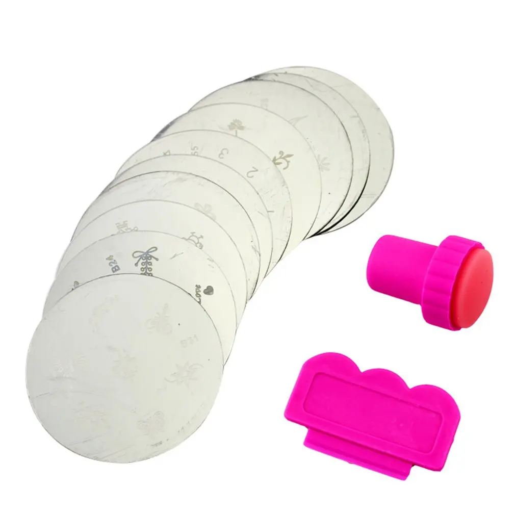

10x Nail Art Stamp Print Design Metal Plate Set With Stamper Scraper Kit