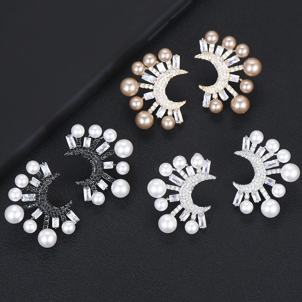 

GODKI Luxury Fashion Moon Cubic Zirconia Stud Earring For Women Wedding Brincos boucle d'oreille 2019 Trendy Bohemia Jewelry HOT