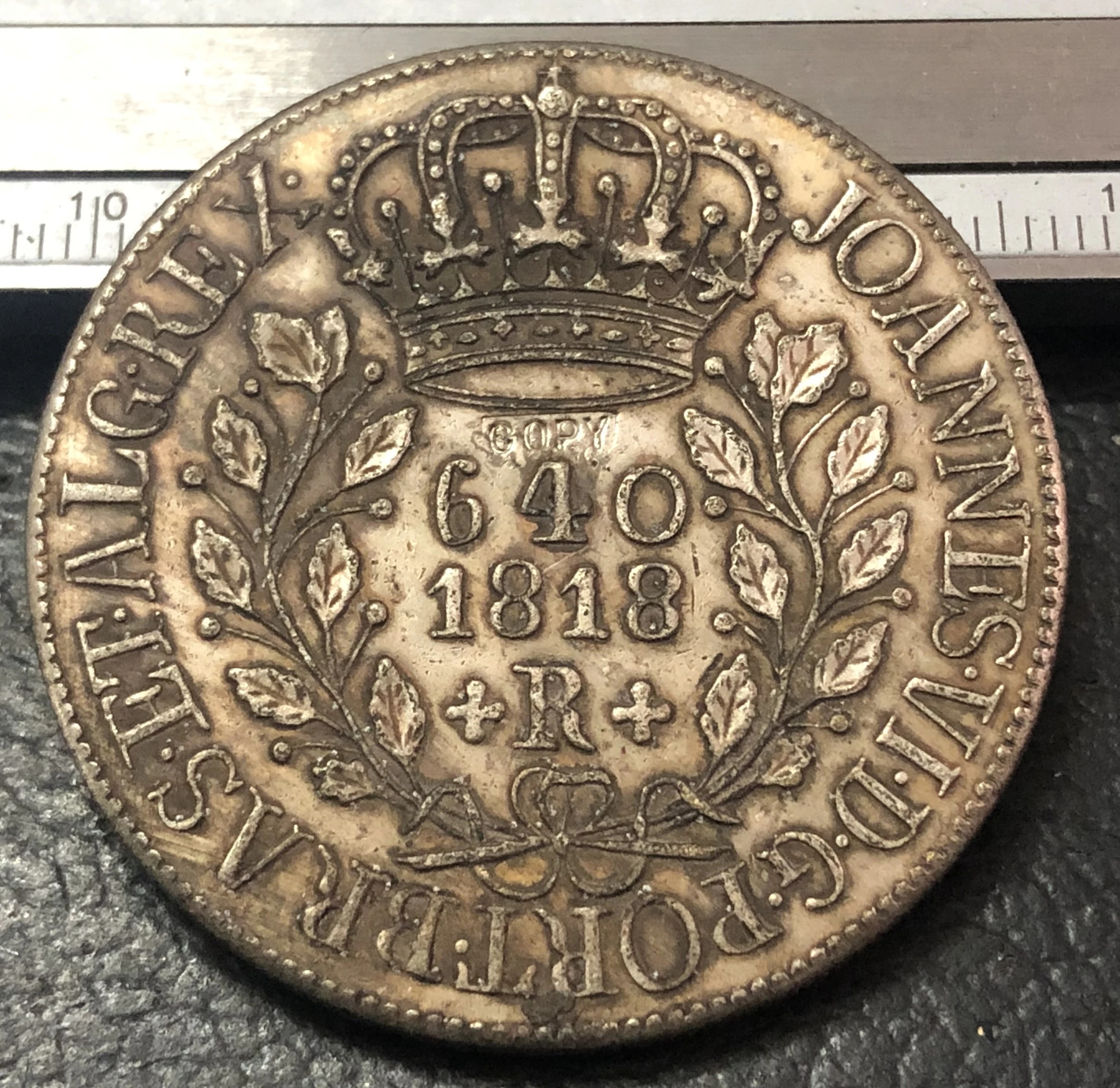 Посеребренная монета 1818 R Бразилия 640 Reis Joao VI|plated findings|coin medalcoin holder key chain |
