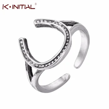 Kinitial 925 Thai Silver Horse Shoe Rings Fashion Vintage U Shape Ring Adjustable Jewelry Women Love Valentine