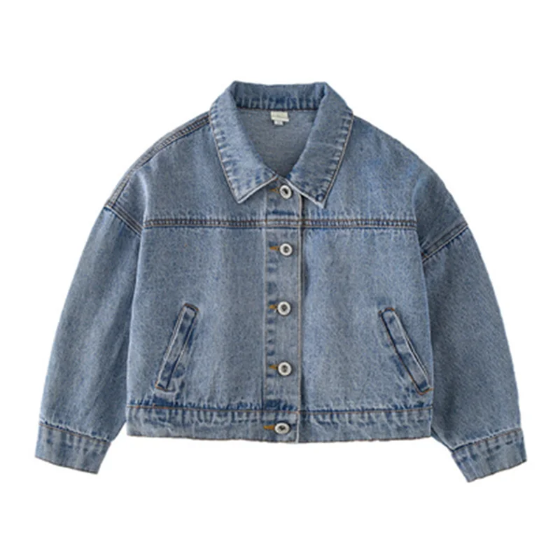 

[Bosudhsou] DLM New Spring Girls Denim Jackets 5-9 year Child Baby Turn-down Collar Jacket High Quality Pocket Clothes Children