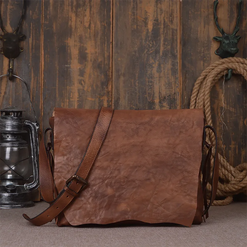 

Nesitu Vintage A4 Brown Grey-blue Vegatable Tanned Genuine Leather Cross Body Men Messenger Bags Male Shoulder Bags M9034