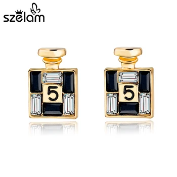 

SZELAM 2019 New Arrival Bijoux Gold Channel Earrings for Women Crystal Stud Earings Famous Brand Jewelry Brincos SER150066