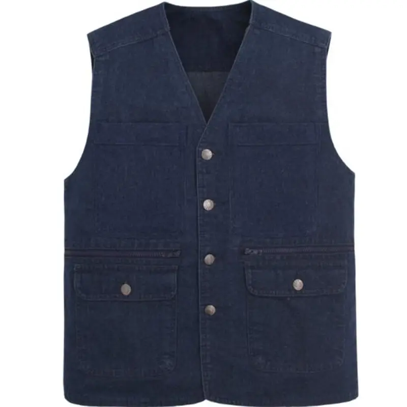 

Spring Autumn Coats Cowboy Vests Men's Leisure Waistcoat Denim Vest Outer Multi Pocket Cotton Jackets Mens Outerwear Men Tops