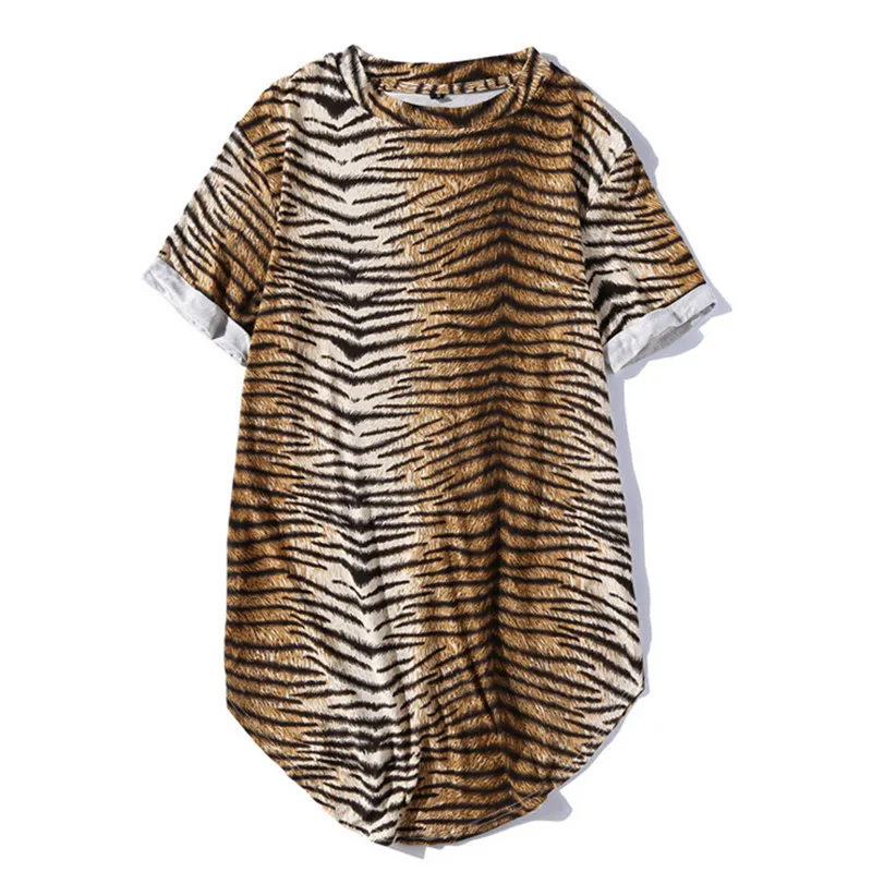 

Mens Hip Hop T Shirt short Sleeve T-Shirt With Printing tiger grain Tees shirts Curve Hem Men Street Wear Tops