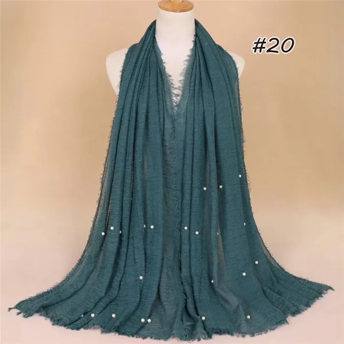 Шарф с бусинами для женщин Женский мусульманский хиджаб длинный шаль обертывания хлопковая вискоза - Цвет: color 20