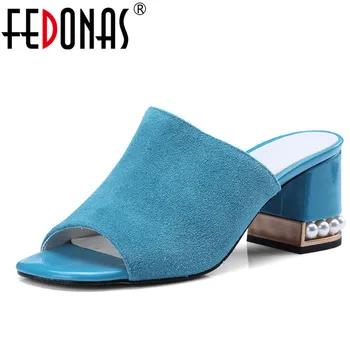 

FEDONAS Women Sandals 2020 Kid Suede Peep Toe High Heels Hollow Gladiator Sandalias Rhinestone Crystal Shoes Woman Slippers