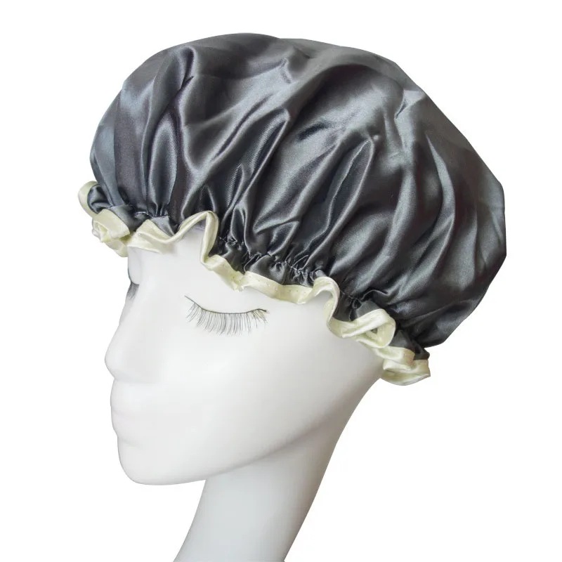 Двухслойные 1 шт. Женские аксессуары для душа атласные шапки для купания покрытие для волос водонепроницаемый PEVA шапочка для душа прочная