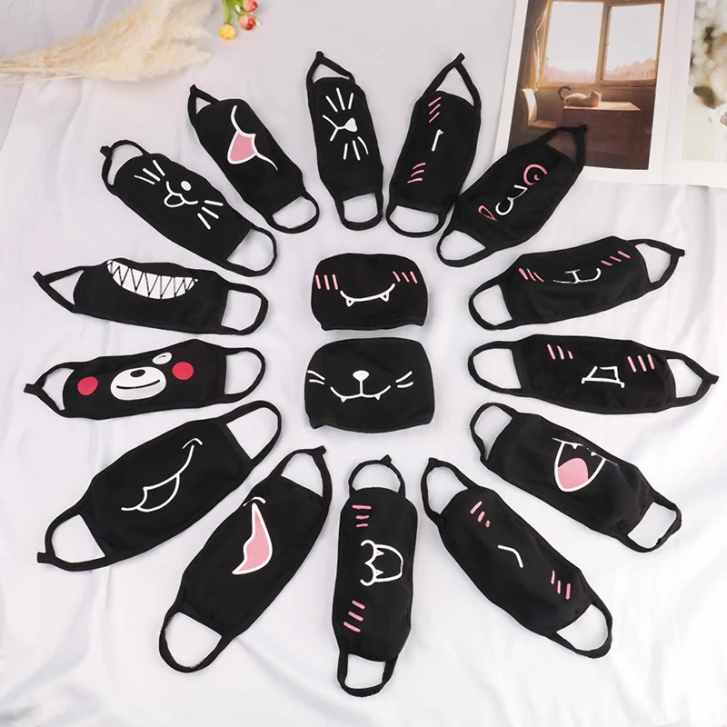 1PCS Anime Cotton Dustproof Mouth Face Mask Unisex Korean Kpop Black Bear Cycling Anti-Dust Cotton Facial Protective Cover Masks