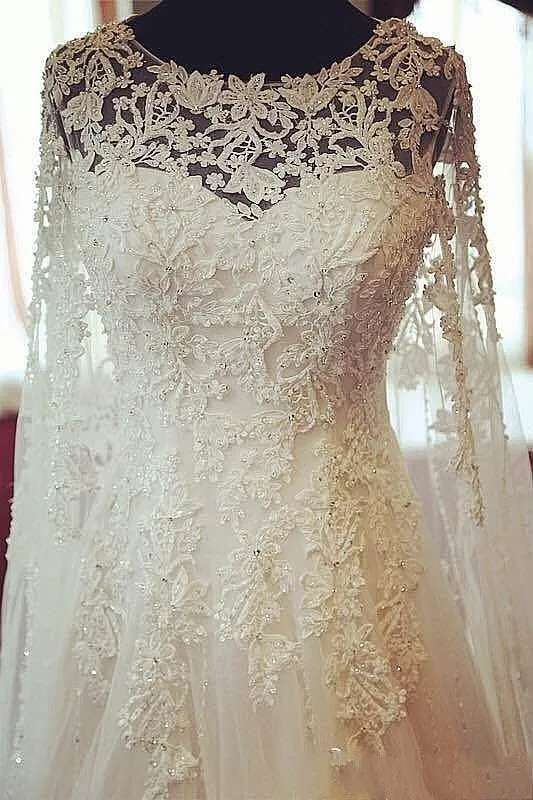 Vestido de novia, настоящий образец, свадебное платье, кружева, аппликация, тюль, линия, длинный рукав, свадебные платья, платья невесты