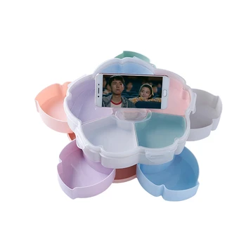 

2-Layer Rotating Fruit Candy Box Creative Quality ABS Plum Blossom Shape Livingroom Desktop Decorate Sealed Container Snack Case