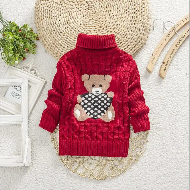Новая детская одежда, пуловеры высокого качества для маленьких мальчиков и девочек, Свитера с высоким воротником, осенне-зимний теплый детский свитер с рисунком - Цвет: Red