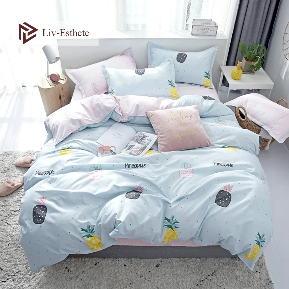 

Liv-Esthete Cartoon Pineapple Bedding Set Soft Duvet Cover Flat Sheet Bedspread Double Queen King Bed Linen For Adult Kids Gift