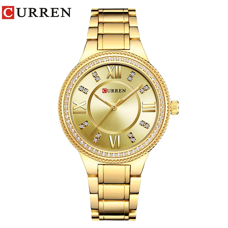 CURREN брендовые роскошные женские повседневные часы, водонепроницаемые наручные часы, женские модные модельные стразы из нержавеющей стали, женские часы