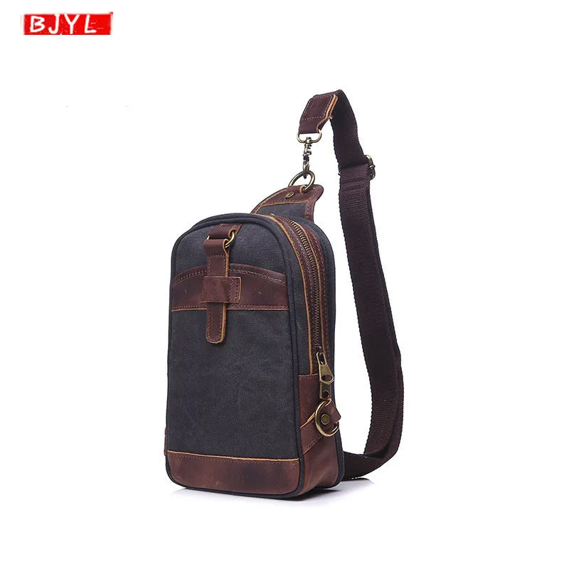 

BJYL men Canvas chest bag male Messenger bag leisure retro canvas shoulder bag large capacity creative chest bag