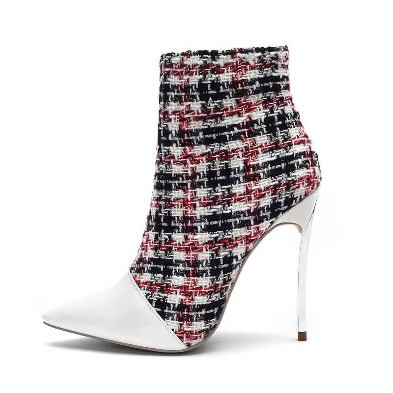 Tobillo Tejido Pie De Patchwork Mujer Beertola Dedo Genial Del Mujeres Botas Tacón Blanco Puntiagudo Moda Alto Cuero Real Nuevas La Zapatos Las IwwZ0E