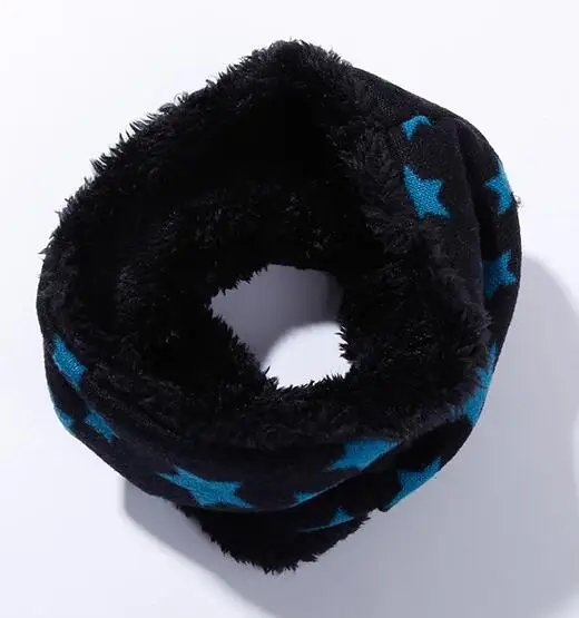 New Plush Autumn Winter Children Scarf Cotton Baby O ring Scarf Cartoon Boys Girls Velvet Scarf Kids Neckerchief Warm Scarf - Цвет: STAR BLUE