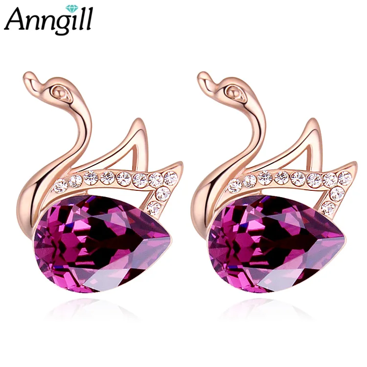 

ANNGILL Best Selling Elegant Swan Stud Earrings Animal Jewelry Genuine Crystals from Swarovski for Women Wedding Brincos