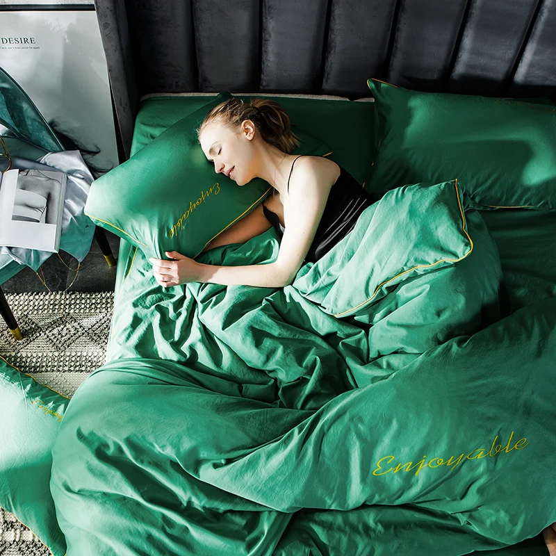 Современный стиль постельных принадлежностей 3 4 шт серый зеленый синий дополнительный сплошной цвет пододеяльник/пододеяльник роскошный постельный комплект Полный queen King