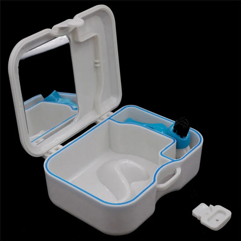 

1 Set Denture False Teeth Storage Box Case With Mirror and Clean Brush Artificial Dental Appliance travel outdoor supply