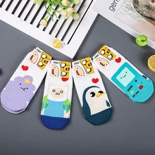 Носки с принтами из аниме «Время приключений с Финном и Джейком», Финн БМО, веселые женские хлопковые носки с рисунком из мультфильма «Космическая принцесса», повседневные Мягкие носки