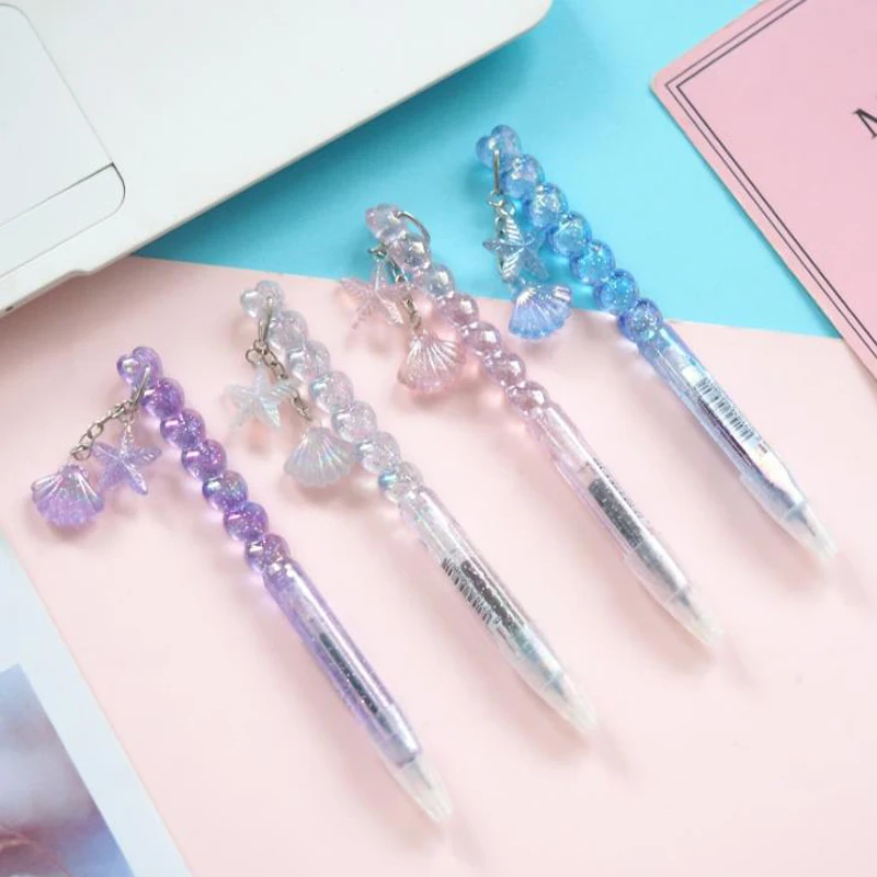 

4 Pcs/set Kawaii 0.5mm Twinkle Bling Gradient Color Shell Star Pendant Gel Pens Signature Pen School Office Student Stationery
