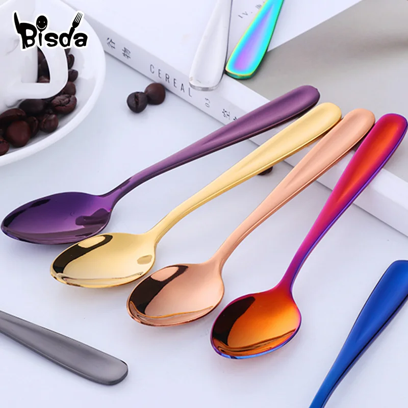 Tea Spoon Stainless Steel Coffee Spoons Children Mini Spoon Gold Dessert Scoop Rainbow Small Dinnerware Upgarded Party Tool 1Pc stainless steel spoon,tea spoon