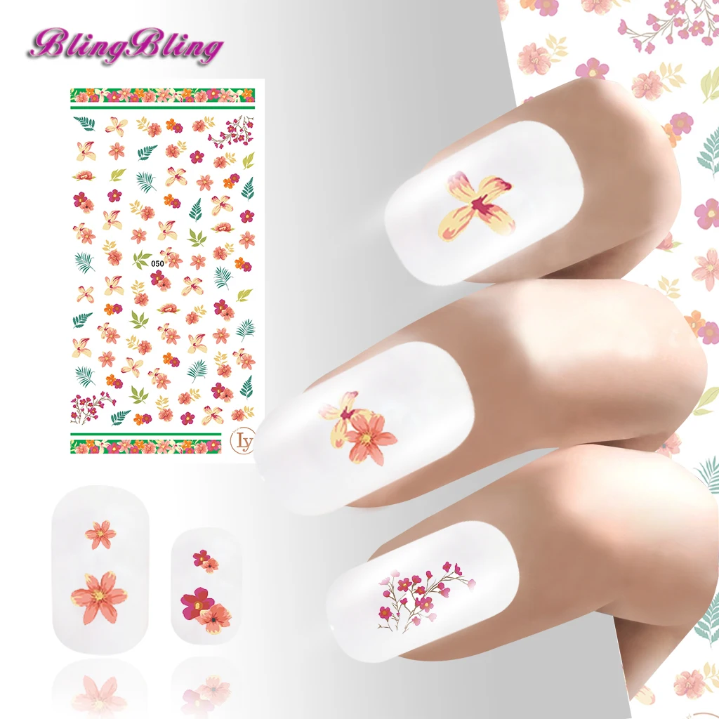 2PCS Ultrathin Adhesive Nail Sticker Decals 3D Dryer Flower And Leaf
