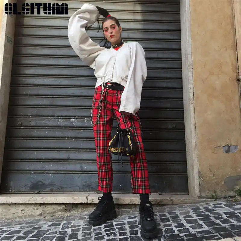 plaid pants skinny womens