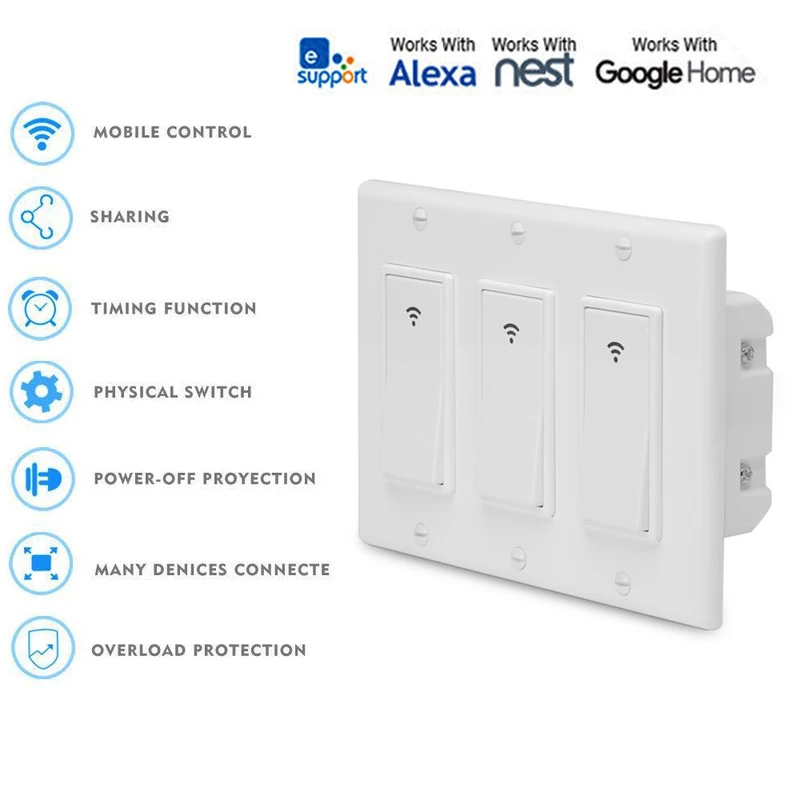 

3 Gang WiFi Smart Wall Light Switch US panel Works with Alexa IFTTT Google Home automation smart life voice remote control light