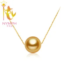 NYMPH genuino de alta calidad 9-10mm collar de perlas doradas del Mar del Sur y colgante con real oro de 18 k, 2014 nuevo estilo [Amor simple](China)